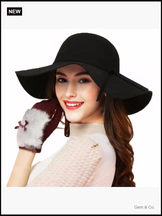 100% Wool Foldable Wide Brim Fedora Felt Bowler Hat One Size main image 6
